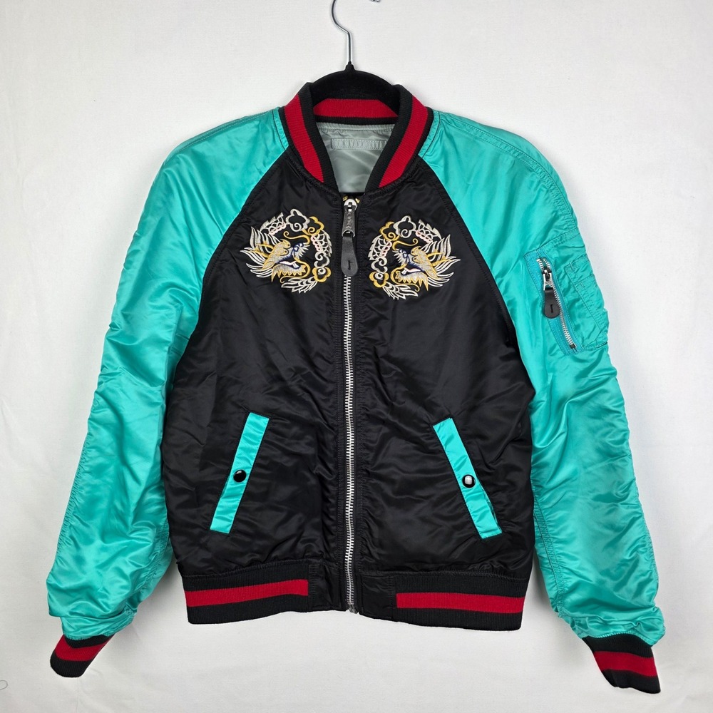 NWOT Alpha Industries MA-1 Souvenir Bomber Jacket Teal Black Japan Reversible XS
